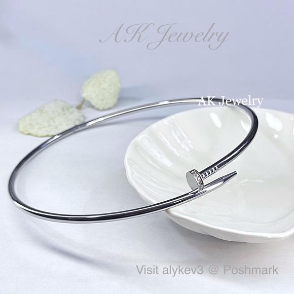 πLUXURY PAVE NAIL Necklace White Gold Choker Gold Plated, Round Elegant Classy - Picture 6 of 8